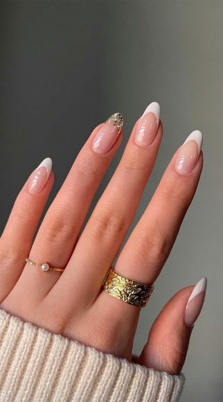 Modern French Style Nails To Be Wearing In White And Glitter