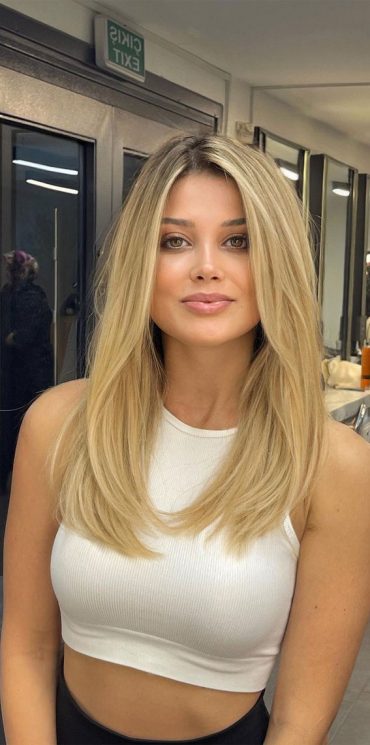 Trendy Hair Colour Ideas Hairstyles Golden Butter Blonde With Bangs