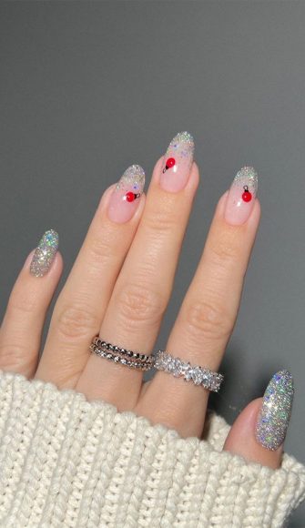 Festive Holiday Nail Designs Ideas Glitter Tip Christmas Nails