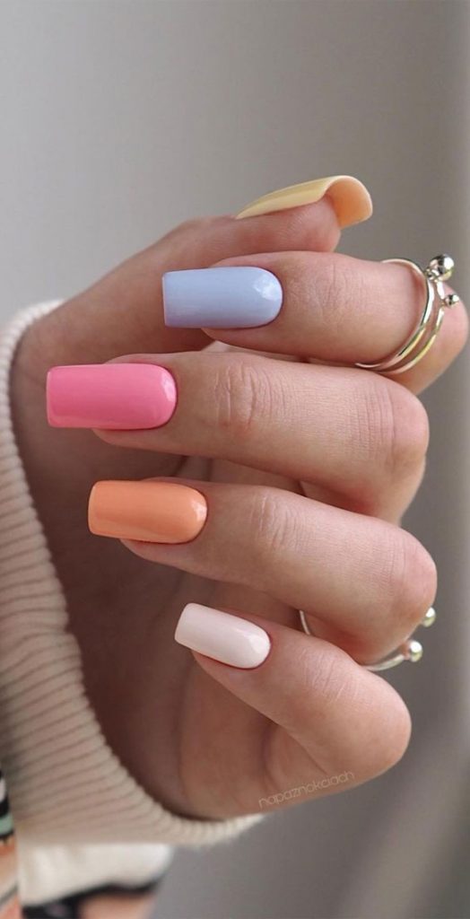 Pretty Spring Colour Nail Ideas Designs Soft Toned Square Nails