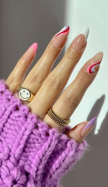 50 Pretty Spring Colour Nail Ideas Designs Pink Red White Swirl