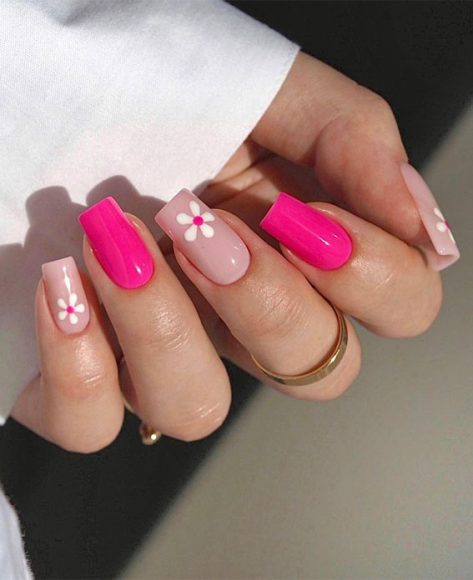 Pretty Spring Colour Nail Ideas Designs Pink Nails With Daisy