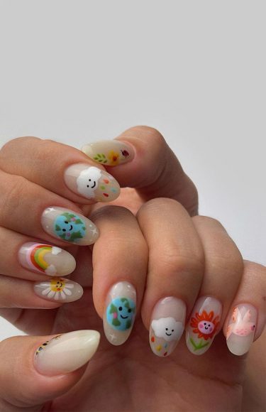 Cute Spring Nails To Inspire You Mix N Match Rainbow Cloud Sun