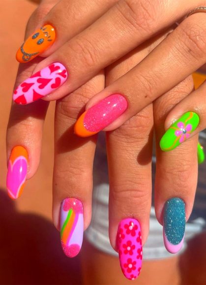 Cute Summer Nails For Colourful Shimmery Nails