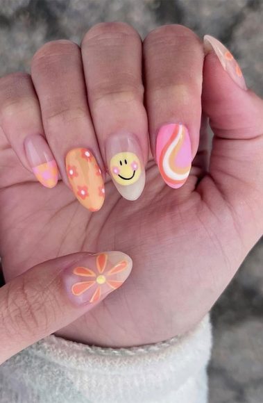 50 Cute Summer Nails For 2023 Rainbow Smiley Flower