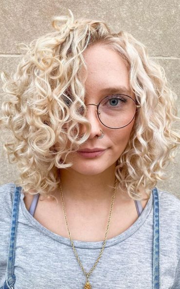 Romantic Curly Bob Haircuts Blonde Bob With Side Part Bangs