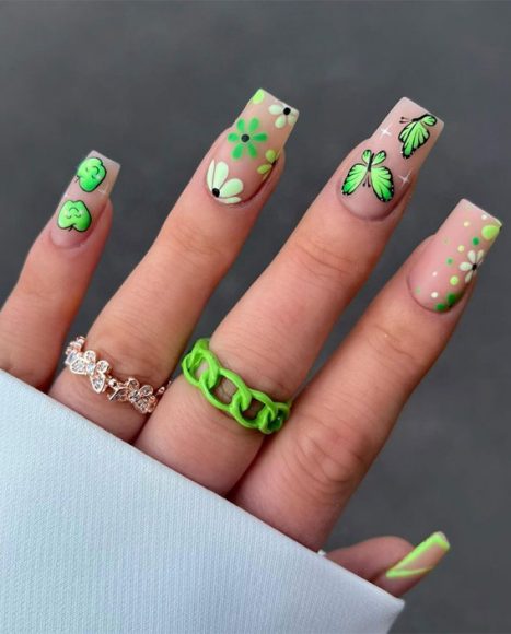 Fresh Summer Nail Designs Green Apple Butterflies