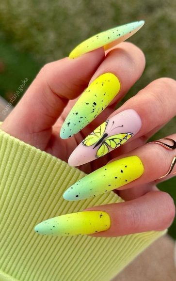 50 Fresh Summer Nail Designs Ombre Yellow Butterfly Nails