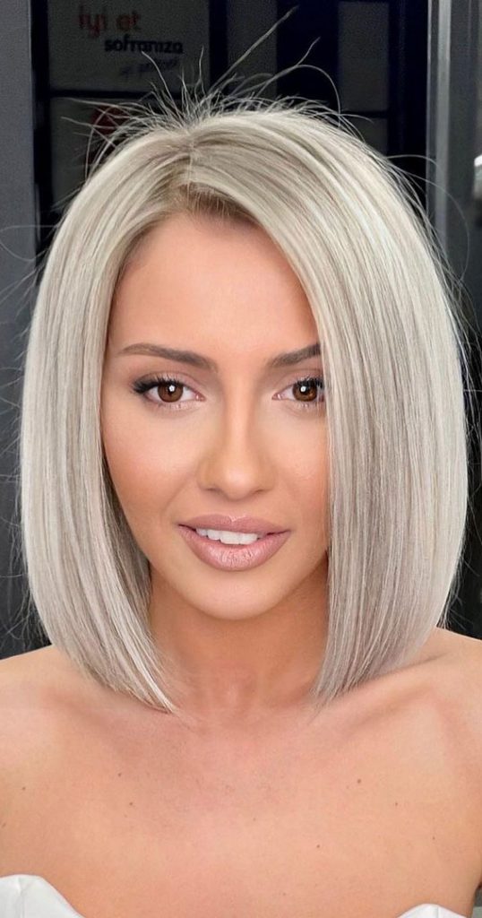 Sleek And Chic Bob Hairstyles Icy Blonde Long Bob