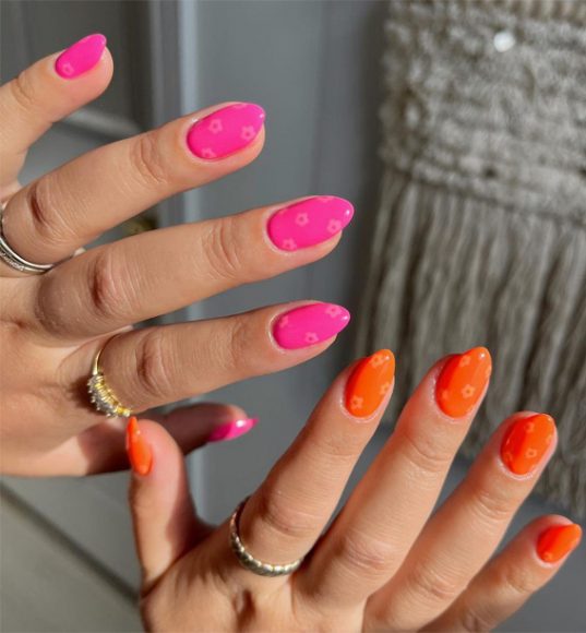 Hot Pink Vibrant Nails For Modern Women Hot Pink And Orange Nails