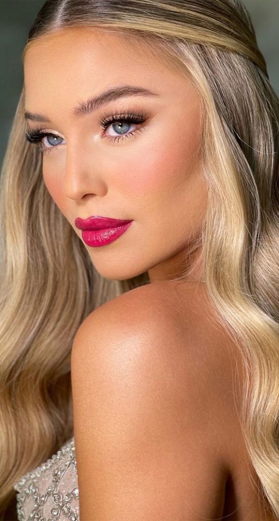 32 Radiant Makeup Looks To Make You Glow On Your Big Day Deep Pink Lips