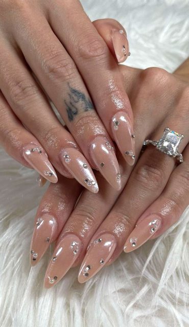 Gorgeous Bridal Nail Ideas For Your Big Day Nude Nails With Silver