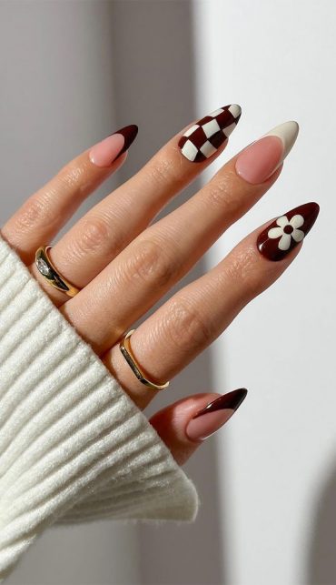 Embrace Autumn With Stunning Nail Art Ideas Brown Checkerboard