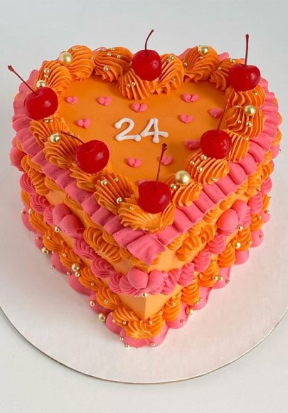 Delightful Lambeth Birthday Cake Ideas Heart Shape Orange Pink