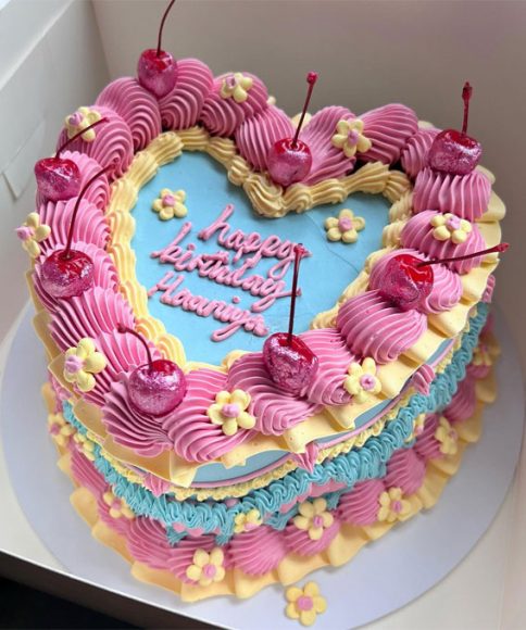 Delightful Lambeth Birthday Cake Ideas Blue Pink And Yellow Heart