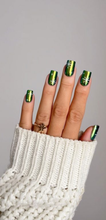 Festive Fingertips Enchanting Christmas Nail Ideas Green Chrome