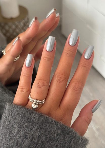 Brilliant Chrome Nail Art Designs Grey Chrome Short Nails