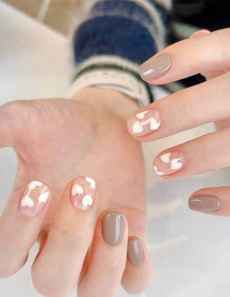 Captivating Valentines Day Nail Designs Nude White Heart Subtle Nails