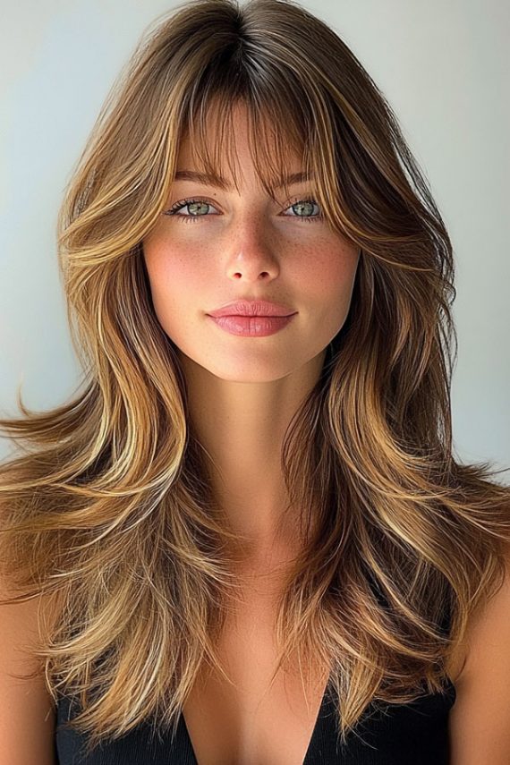 Layered Haircuts With Fringe For Long Hair Sun Kissed Layers With