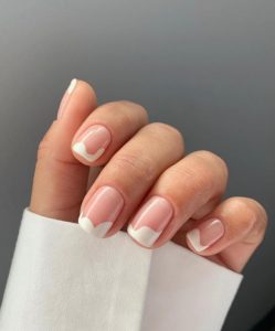 Nude Nails With White Details White Abstract Tip Short Nails I Take You Wedding Readings