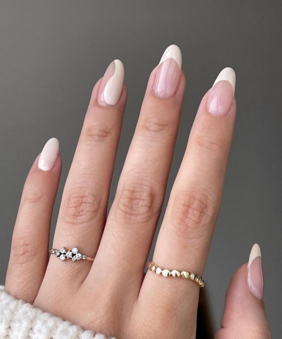 35 Nude Nails With White Details Milky White French Swirl Nails I