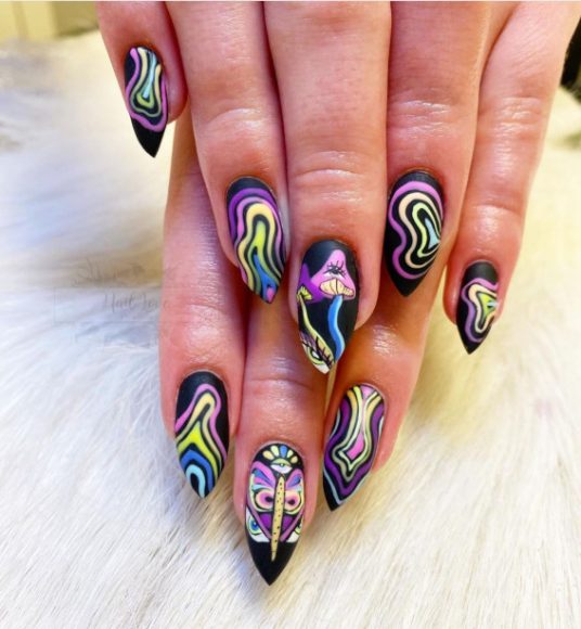 Psychedelic Nail Art Designs Hippie Psychedelic Mushroom Black