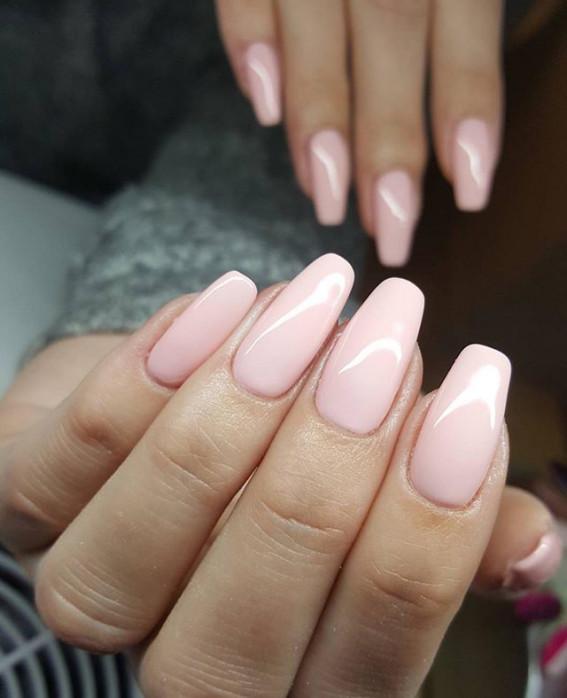 Classy Simple Baby Pink Nails : Long Ballerina Nails