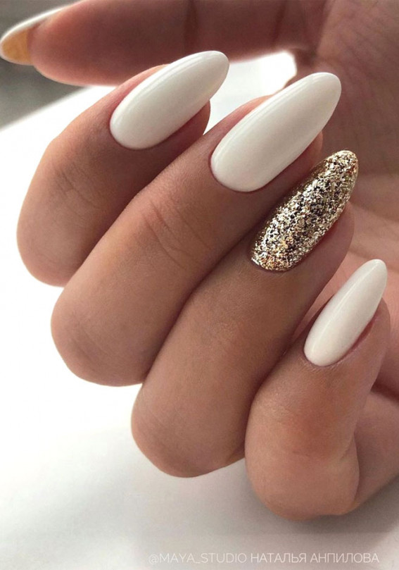 Glitter and White Classy Wedding Nails