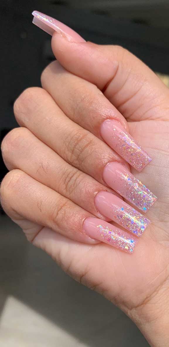 Clear glitter acrylic nails  Clear glitter nails, Pretty nails