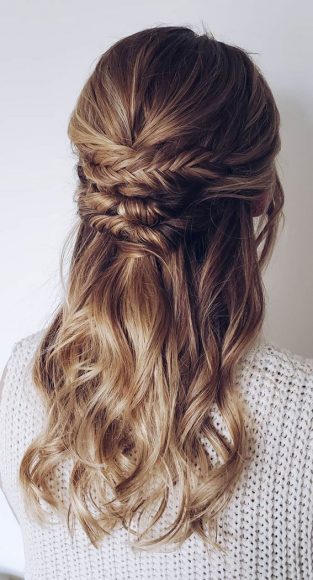 45 Beautiful half up half down hairstyles for any length : Fishtail ...