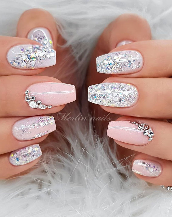 light pink sparkly nails