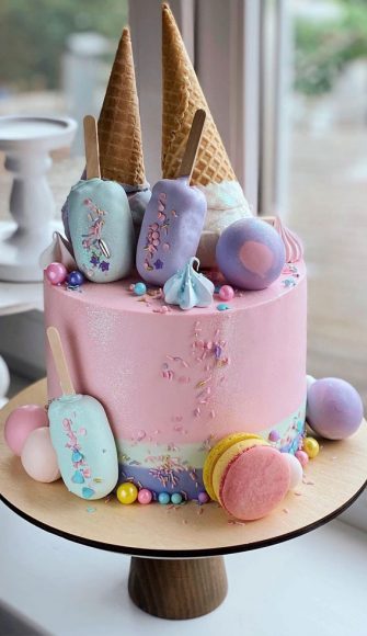 37 Pretty Cake Ideas For Your Next Celebration : Pink cake with blue ...