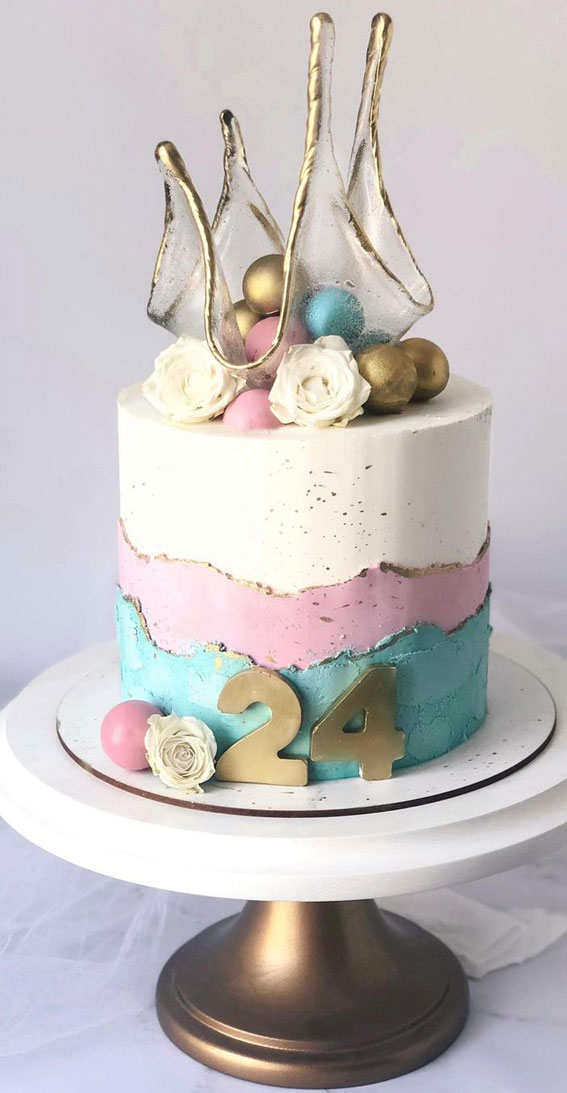 50+Cute Minimalist Buttercream Cakes : Pink 24th Birthday