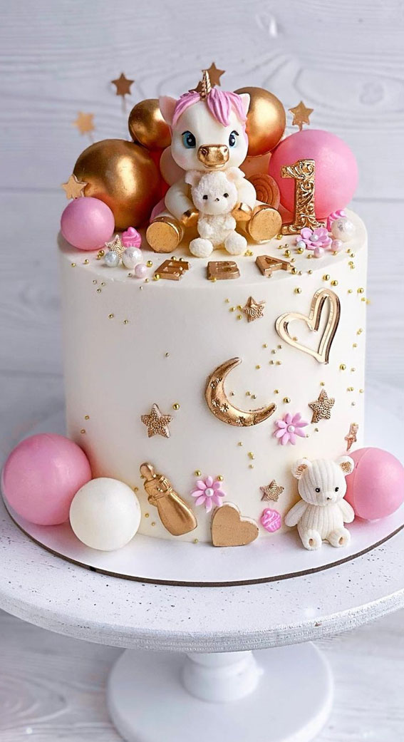 47 Cute Birthday Cakes For All Ages First Birthday Cake In Pink And Gold
