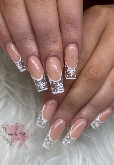 Festive Christmas Nail Art Ideas : Snowflake on Clear nail tips