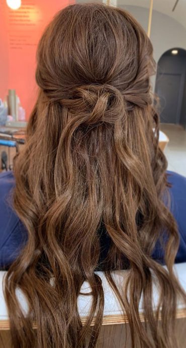 45 Beautiful half up half down hairstyles for any length : Knot half up