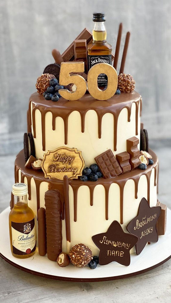 Chocolate overload 50th birthday cake. Gold topper chocolate fudge with  Ferrero Rocher | Chocolate cake designs, Celebration cakes, Birthday cake  chocolate
