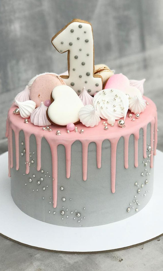 47 Cute Birthday Cakes For All Ages : Grey 1st birthday cake