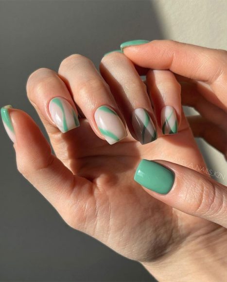 The Prettiest Summer Nail Designs We Ve Saved Mixed Green Swirl On