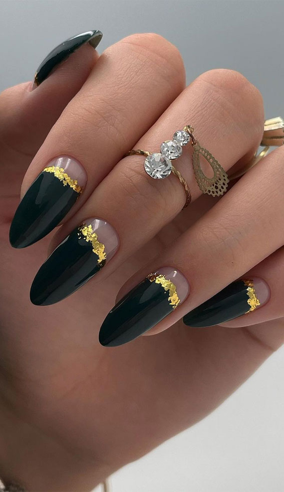 22 Trendy Fall Nail Design Ideas : Black and gold nails