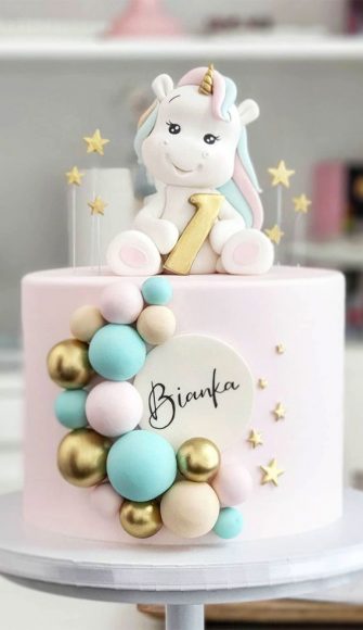 37 Best kids Birthday Cake Ideas : Unicorn cake for 1st birthday