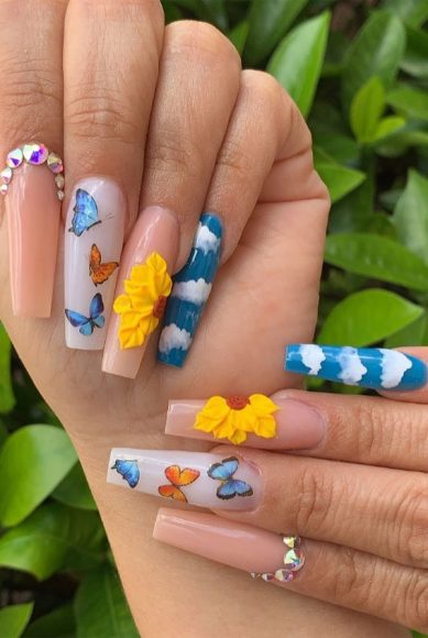 Best Summer Nails 2021 To Rock Your Look : Butterfly, Cloud & Sunflower ...
