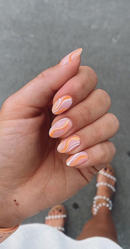 59 Summer Nail Colours and Design Inspo for 2021 Orange Wavy Nails