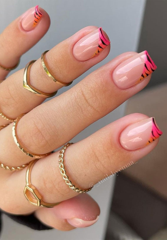59 Summer Nail Colours And Design Inspo For 21 Ombre Orange Pink Animal Print Nails