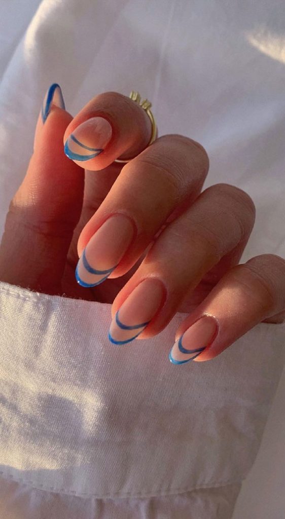 32 Hottest & Cute Summer Nail Designs Blue Double French Nails