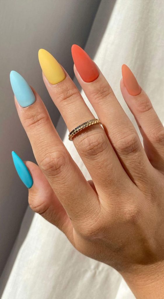 32 Hottest & Cute Summer Nail Designs : Bright Multi Colored Summer Nails