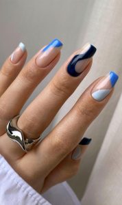 32 Hottest & Cute Summer Nail Designs : Blue Curved Nails