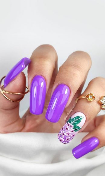 59 Summer Nail Colours and Design Inspo for 2021 : Bright Purple