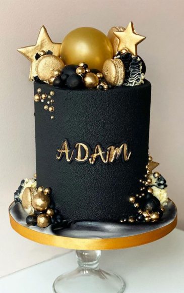 38+ Beautiful Cake Designs To Swoon : Black and Gold Cake with buttercream