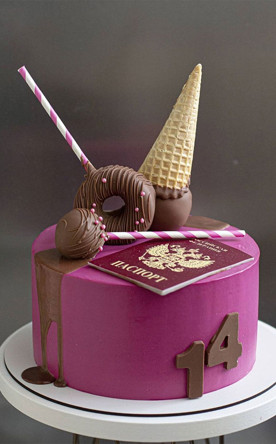 43 Cute Cake Decorating For Your Next Celebration : Purple Birthday Cake  with Chocolate Drips